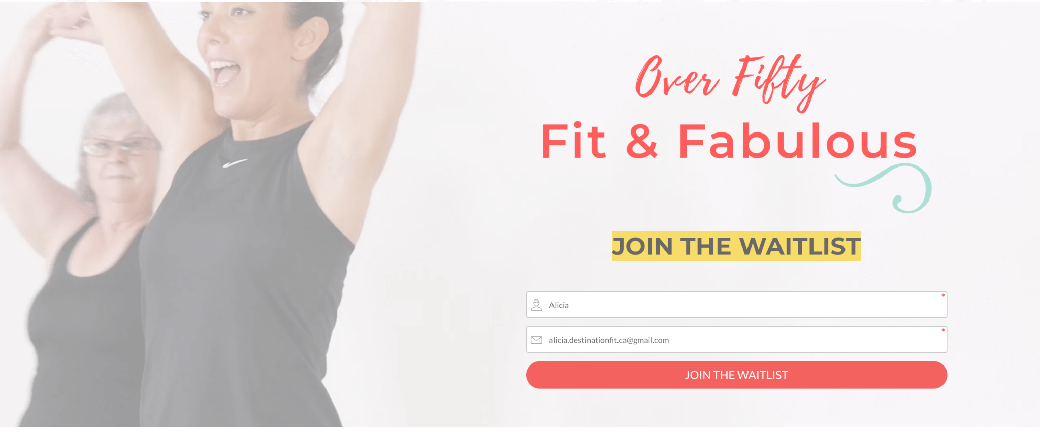Link to waitlist sign up for program Overy Fifty Fit & Fabulous